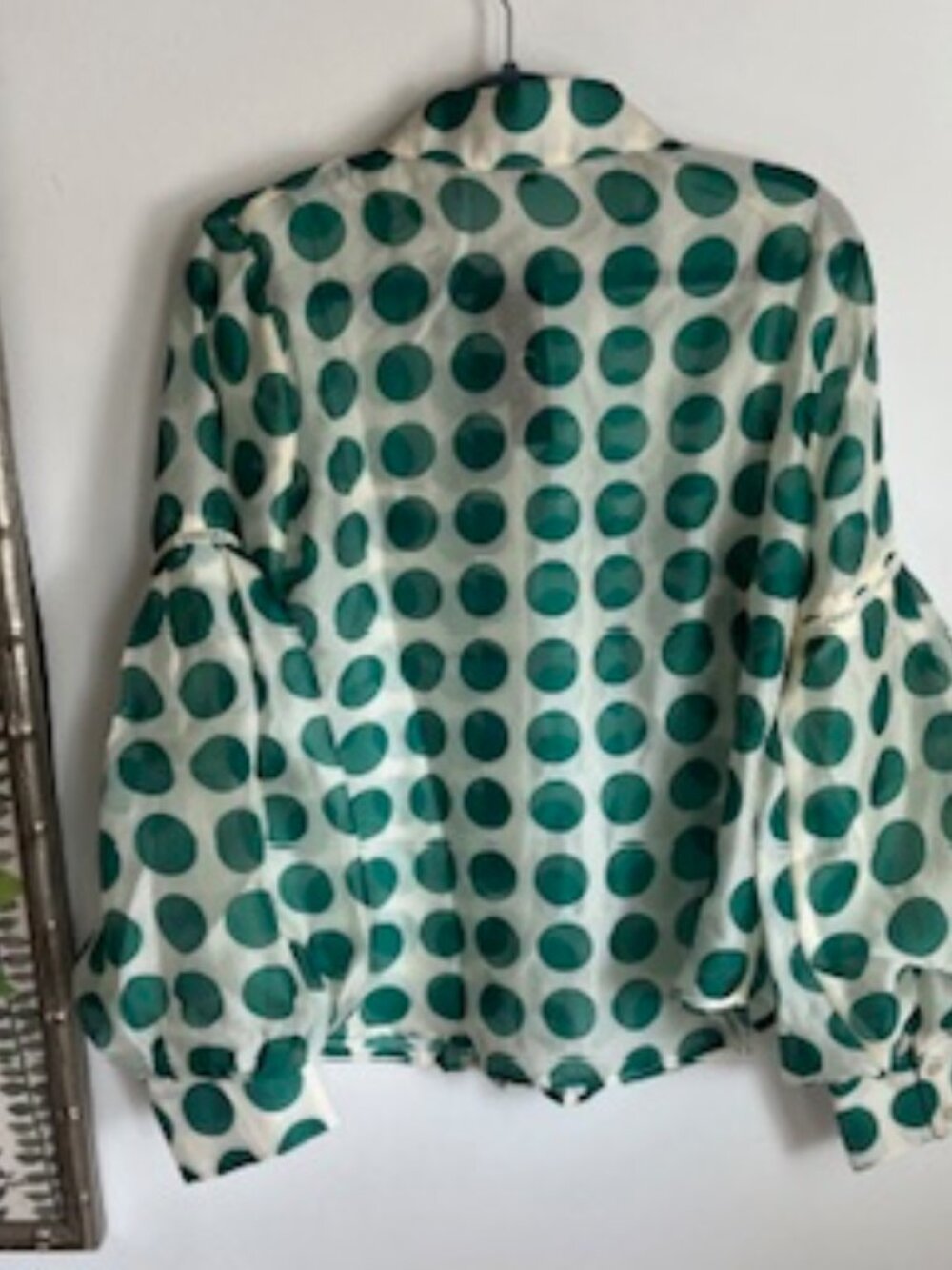 NWT G by Gracia Green Sheer Polka Dot Puff Sleeve Top Women's XL - Picture 2 of 13